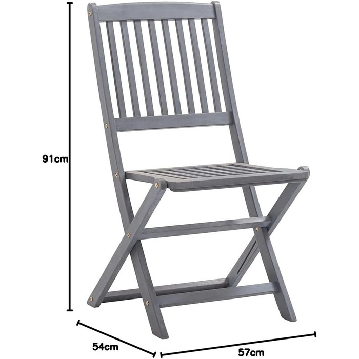 Садовий стілець з масиву акації без підлокітників Складаний складаний стілець Обідній стілець Дерев'яний стілець Стілець Стільці Садові стільці Дерев'яні стільці сірий, 2 шт.