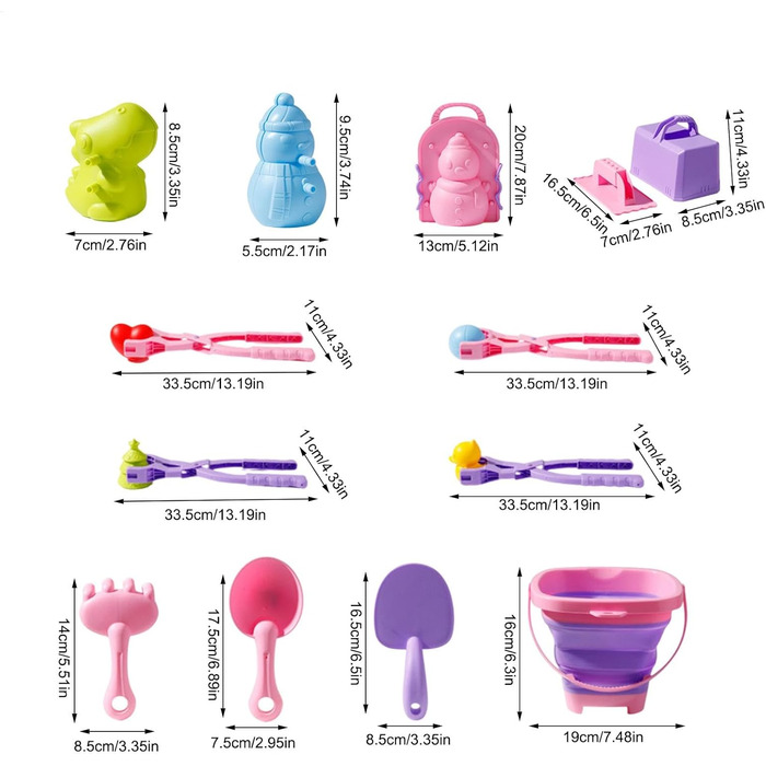 Форма для сніжки, 17 х мультяшних снігових іграшок для дітей, пляжна лопата з телескопічним відром для зберігання, пускова установка для сніжок, сніжки, фігури для , дівчаток, сім'ї