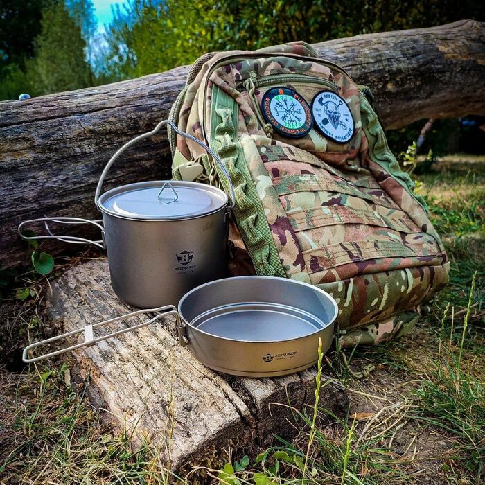 Набір кемпінгового посуду Bestargot Каструля зі сковородою,Відкритий посуд Горщик для пікніка,Надлегкий набір сковорідок для кемпі