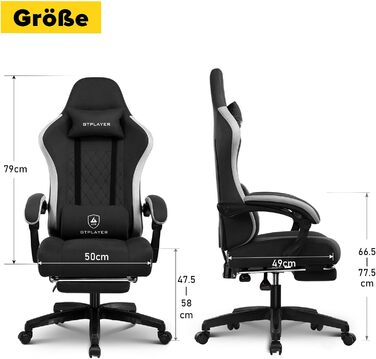 Ігрове крісло GTPLAYER Ергономічне ігрове крісло для столу з тканинною поверхнею, пружинною подушкою сидіння, з&39єднувальними підлокітниками та підставкою для ніг, світло-чорне