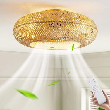 Стельовий вентилятор з підсвічуванням і пультом дистанційного керування Тихий E27 ретро бамбуковий стельовий світильник з вентилят