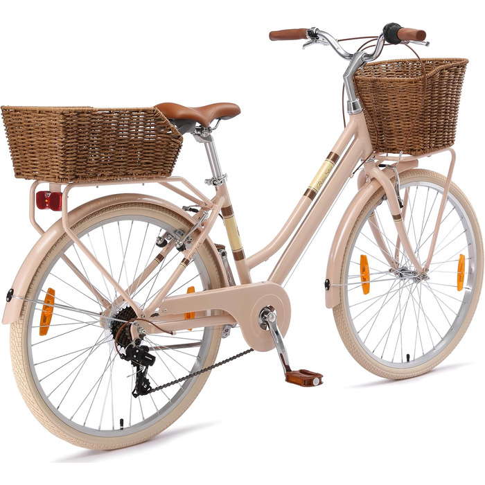 Алюмінієвий міський велосипед BIKESTAR 26, 28 дюймів 16, рама 18 дюймів, 7 швидкостей Shimano, жіночий голландський велосипед, ретро-велосипед з V-подібними гальмами, багажником, ліхтарями, дзвінком, кошиком, світловідбивачами на спицях Тест на безпеку, ш