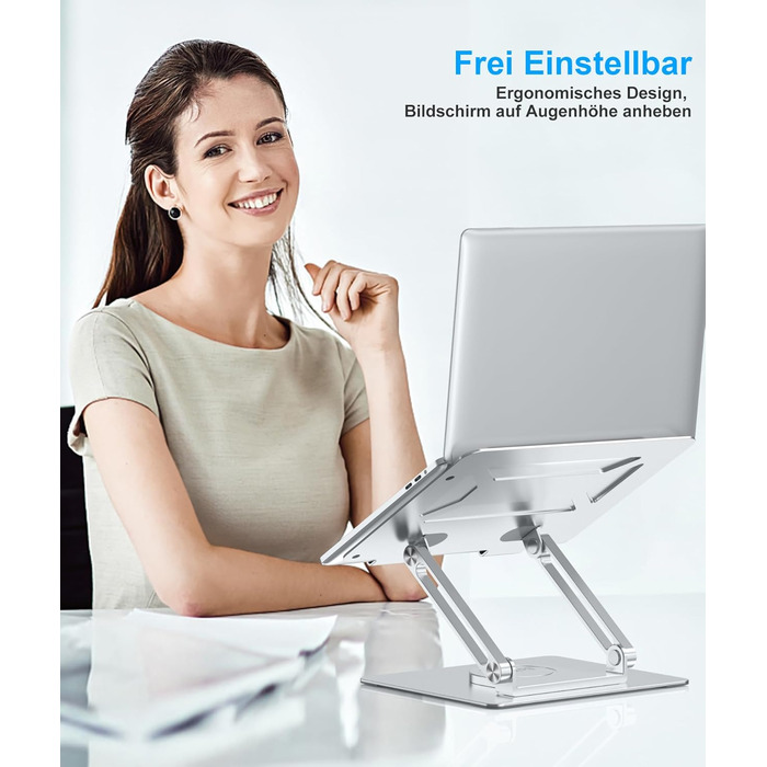 Підставка для ноутбука BoYata для столу, регульована з поворотною базою на 360, ергономічний складаний тримач для ноутбуків, сумісна з MacBook Pro/Air та ноутбуками до 17 дюймів срібляста