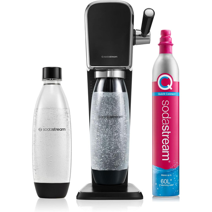 Тип содогенератора SodaStream з циліндром CO2 та пластиковою пляшкою, безпечною для посудомийної машини 1 л, висота 44 см, чорна, 44 см