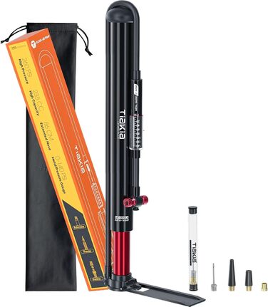 Велосипедний насос Tiakia з манометром, маленький велосипедний насос для всіх типів вентилів, алюмінієвий міні-насос, портативний насос для шин Schrader та Presta, шосейні та гірські велосипеди, 260 PSI/18 бар