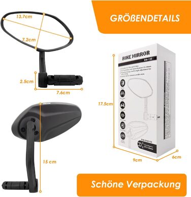 Дзеркала Arkham для велосипеда (2 шт.), дзеркала заднього виду HD Auto-Grade для керма, овальні дзеркала заднього виду, регульовані під різними кутами, універсальні дзеркала заднього виду для електровелосипедів, овальні, 2 шт.