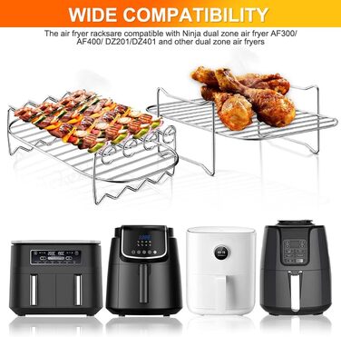 Аксесуар для фритюрниці для подвійної аерофритюрниці Ninja Foodi AF500uk Flexdrawer 10.4 л - 2 шт. и Стійка для фритюрниці з 5 шашликами, решітка для приготування їжі з нержавіючої сталі 304