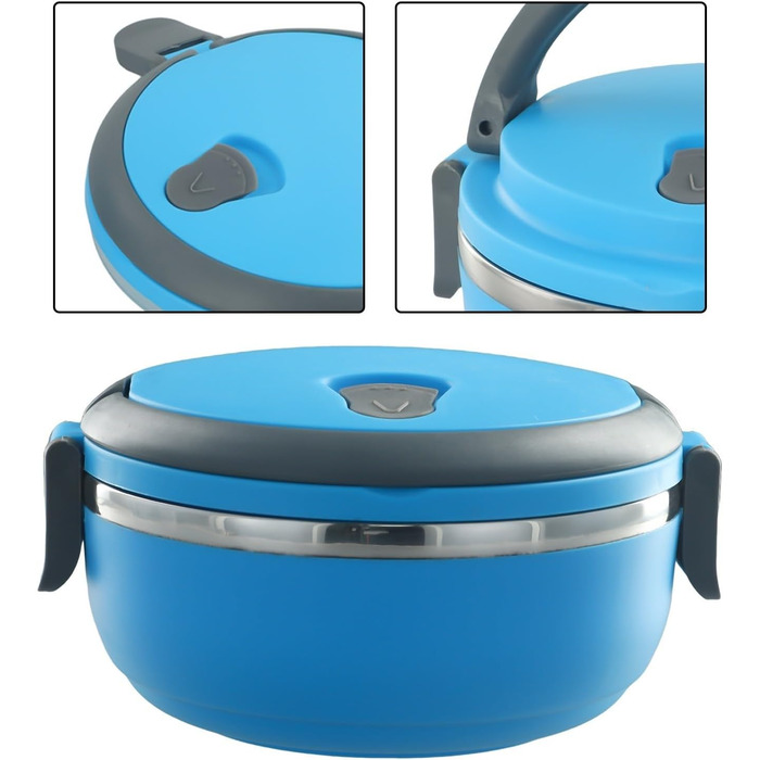 Термоланчбокс Круглий, 700 мл, синій. Ізольований контейнер для їжі з міцною внутрішньою колбою з нержавіючої сталі PP-304, для студентів, офісу, подорожей. Герметичний, легко миється, зберігає тепло до 3-4 годин.