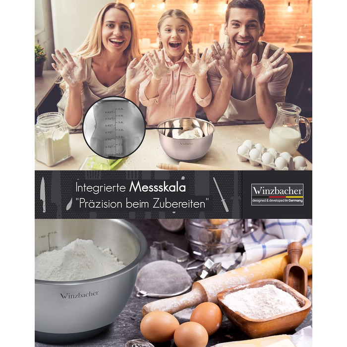 Миска з нержавіючої сталі Winzbacher з кришкою Набір з 5 шт. 1 л 1,5 л 2,5 л 3,5 л 4,5 л Миска для змішування, Салатниця, Набір ми