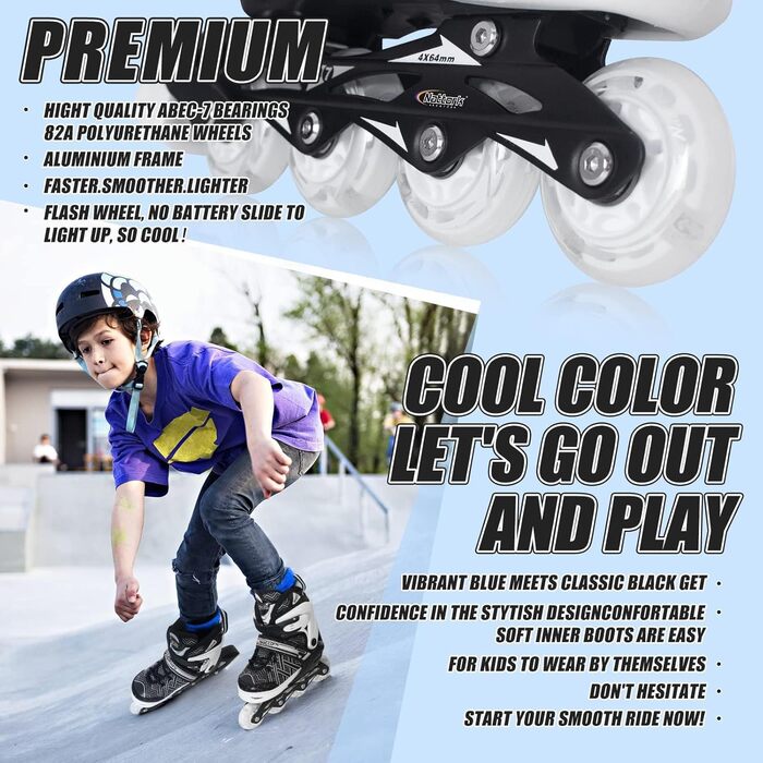 Регульовані роликові ковзани Nattork для хлопчиків-малих з колесами, що світяться - дитячі роликові ковзани для початківців середнього розміру (32-36) чорного кольору