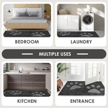 Килимок для бруду, що миється, 50 x 80 см, килимок для прихожих, абсорбуючий килимок для прихожих, нековзний килимок для очищення, водонепроникний килимок для собак, вхід, мокрі лапи, темно-вугільний 50 x 80 см (прямокутний)