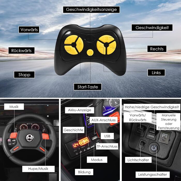 Дитячий електромобіль DREAMADE, 2-місний дитячий електромобіль з пультом дистанційного керування 2,4 ГГц та світлодіодним світлом