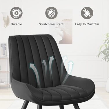 Сучасний м&39який обідній стілець - Надзвичайно товста подушка сидіння, обідні стільці зі штучної тканини, кухонні стільці, м&39які стільці, стільці для вітальні, крісла зі спинкою, металеві ніжки (Чорний, Комплект з 2 шт.) Комплект з 2 чорних