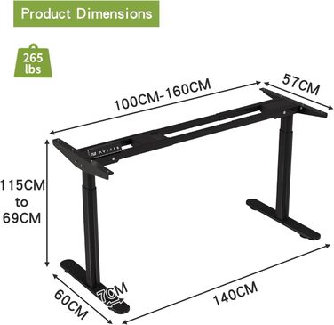 Каркас столу Radlove з подвійним двигуном та регулюванням висоти, регульовані ніжки підставки для столів розміром від 120 до 178 см з 4 функціями пам&39яті (чорний циліндричні ніжки)