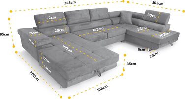 Кутовий диван Aller Moon U XXL зі сплячою функцією та двома відділеннями для зберігання речей. (Темно-синій, лівий) Темно-синій лівий