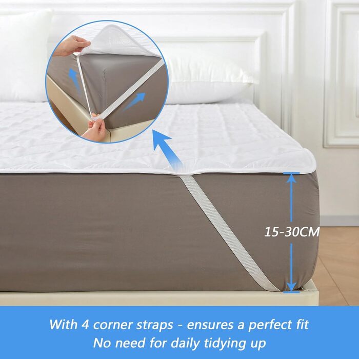 Водонепроникний наматрацник Bedecor 180x200 см з 4 еластичними кутами - сертифікований Oeko-Tex дихаючий наматрацник, захист від вологи, наматрацник для людей з нетриманням, який можна прати