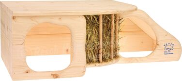 Пещера для гризунів Resch 11 XL, натуральний масив ялини, зі сходами на сонячну терасу, вбудованою стійкою для сіна, великими входами та закругленими кутами, 60 x 19,7 x 37 см