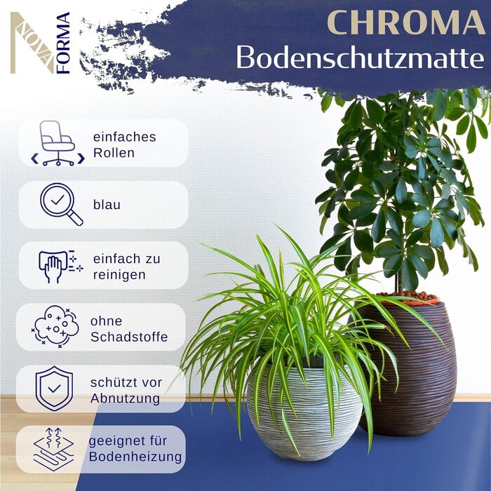 Захисний килимок для твердих підлог NOVA FORMA Chroma - кольоровий килимок для офісних крісел виготовлений з міцного, нековзного пластику PE без BPA - захищає від подряпин та зносу - 116x150 см, синій