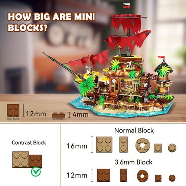 Міні-конструктор INSOON Pirate Shipwreck House зі світлодіодом, 2 в 1 Pirate Ship Building Block 1854 шт., Shipwreck Model Home Decor Піратський корабель Іграшка Подарунок для дорослих Діти Хлопчики від 10-12