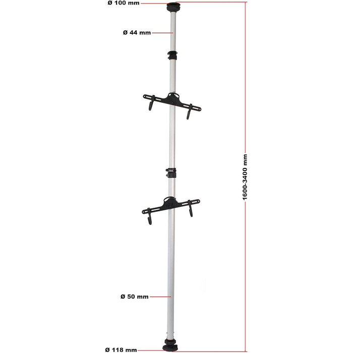 Телескопічний тримач для велосипеда Wiltec на 2 велосипеди кожен 20 кг 160-340 см, стійка для велосипеда економить простір, система підвішування регулюється за допомогою тримальних важелів на 360