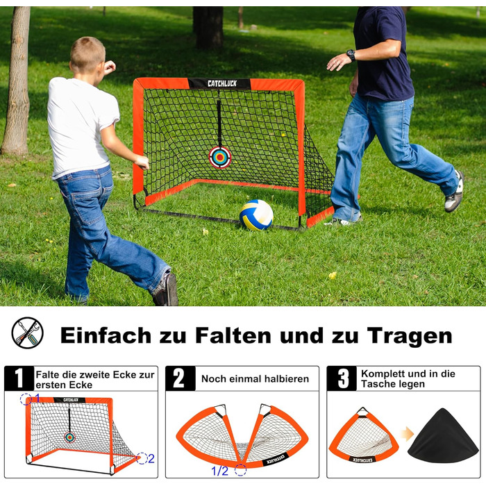 Футбольні ворота для саду, дитячі футбольні ворота, розкладні футбольні ворота, комплект з 2 шт. з футбольним м&39ячем, 6 футбольними конусами, 8 U-подібними кілками для землі та сумкою для перенесення, покращений червоний колір