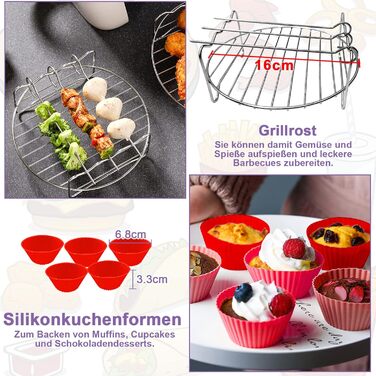 Аксесуари для фритюрниці Moleath сумісні з Philips Essential 4.1L (HD9252/HD9200), Набір силіконових каструль для фритюрниці, Силіконова форма для випічки, Решітки для гриля, Силіконові чашки для кексів, 4 шт. Набір для випічки (4.1 л)