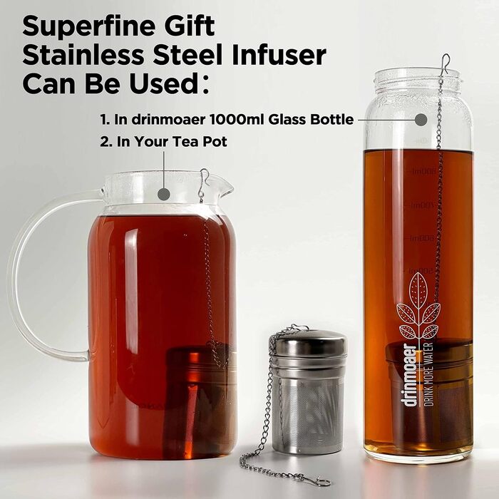 Скляна пляшка для пиття об&39ємом 1 літр з бамбуковою кришкою та рукавом для розсипного чаю, холодної кави, пляшки для чаю з заварювальним контейнером, скляної пляшки для води 1 л (оригінальна)