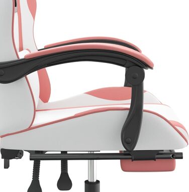 Геймерське крісло, обертове, біло-рожева штучна шкіра, ергономічне, з підставкою для ніг, для комп&39ютерних геймерів, регульоване. З підставкою для ніг. Біло-рожевий.
