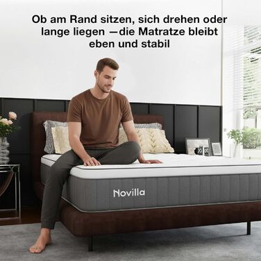 Матрац Novilla 160x200 см, висота 25 см, рівень жорсткості H4, охолоджувальний та дихаючий 7-зонний матрац із холодної піни, матрац із піни з ефектом пам&39яті та комфортної піни, що згортається в рулон, сертифікований Oeko-TEX, дихаючий чохол, білий та с