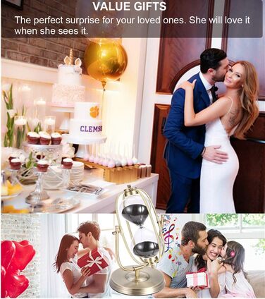 Пісочний годинник SuLiao для Uten, Поворотний на 720, Старовинний білий пісочний годинник, Вінтажний пісочний годинник 1 Hora Reloj de Arena, Великий метал, Пісочний годинник, Офіс, Письмовий стіл, Дім, Весільне оформлення (Чорний, 60 хв)