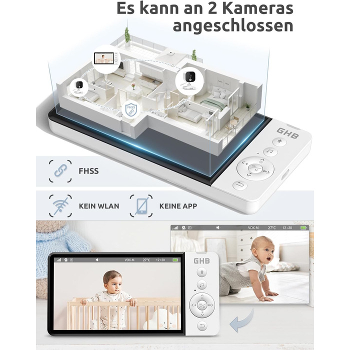 Монітор для дітей з камерою 5 дюймів 720P HD 5000mAh IPS Дисплей Режим VOX Цифрове збільшення Нічне бачення Домофон Дисплей темпер