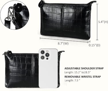 Стильна жіноча сумка-клатч на зап'ястя з натуральної шкіри Befen. Невеликий кросбоді з RFID-захистом та відділеннями для карток, чорний колір, імітація шкіри крокодила