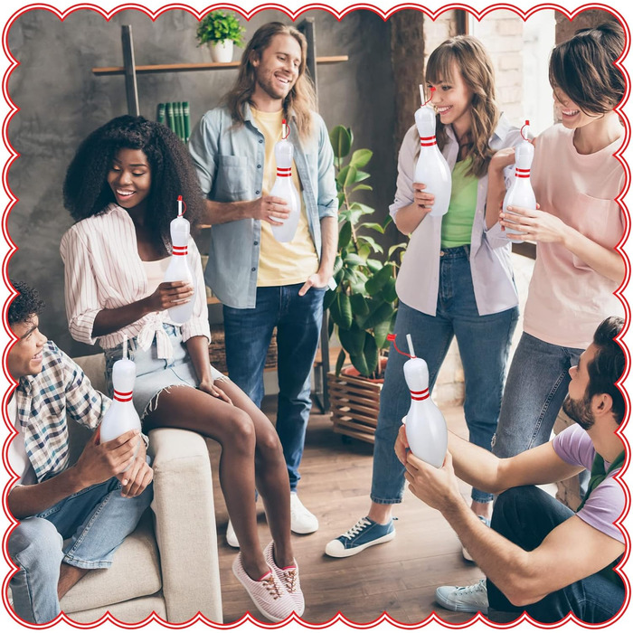 Пляшки для води з кеглями для боулінгу з трубочками та кришками, 758 мл, пластикові, багаторазові, стаканчики для боулінгу, подарунки для дитячої вечірки з боулінгом, на день народження, вечірку, прикраса напоїв (12 комплектів)