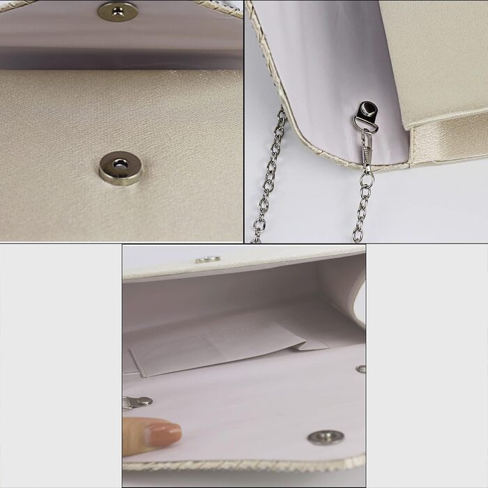 Блискуче клатч-конверт з сатину та стразами на ланцюжку для вечірки, весілля, балу. Бежевий колір. Модель 06269