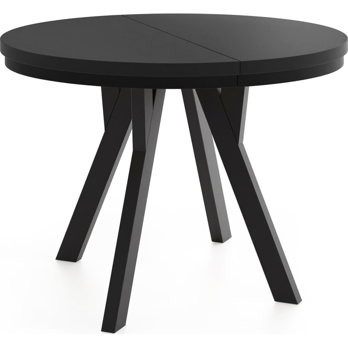 Круглий розкладний обідній стіл у стилі лофт Індустріальний стіл з чорними дерев&39яними ніжками Компактний обідній стіл для вітальні Чорний 90-190 см Чорний 90 / 190 см