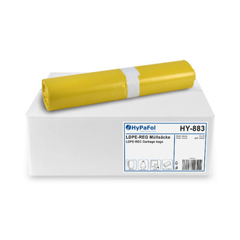 Сміттєві мішки HypaFol 120 л, 250 шт. , жовтий мішок Міцні сміттєві мішки для роздільного збору упаковки та пластику Кольорові сміттєві мішки для роздільного збору відходів Перероблений пластик з високою стійкістю до розривів