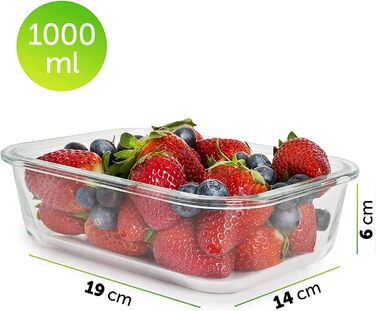 Скляні контейнери для зберігання продуктів з кришками - Коробки для приготування їжі - Набір скляних контейнерів - Можна мити в посудомийній машині, використовувати в мікрохвильовій печі та морозильній камері (1060 мл 1 відділення) 5 шт. по 1060 мл - 1 ві