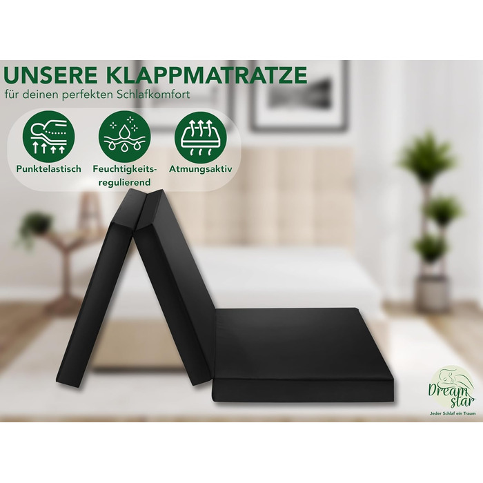 Матрац DREAMSTAR Easy Night Folding 3-секційний складний гостьовий матрац Можна прати Ортопедичні подушки Сертифіковано Oeko-TEX 60 x 190 см