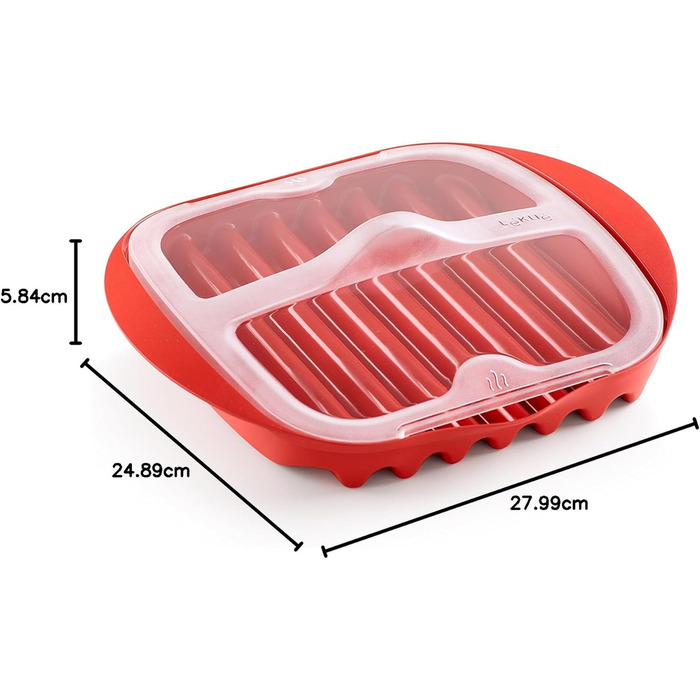 Плита для бекону в мікрохвильовій печі Lku, червона, 28,2 x 6 x 24,9 см