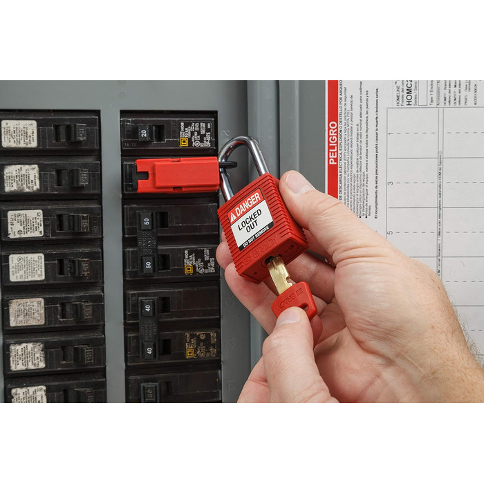 Замок блокувальний Brady SafeKey (NYL-RED-38ST-KD) нейлоновий з сталевою дужкою 38 мм, червоний, індивідуальний ключ -