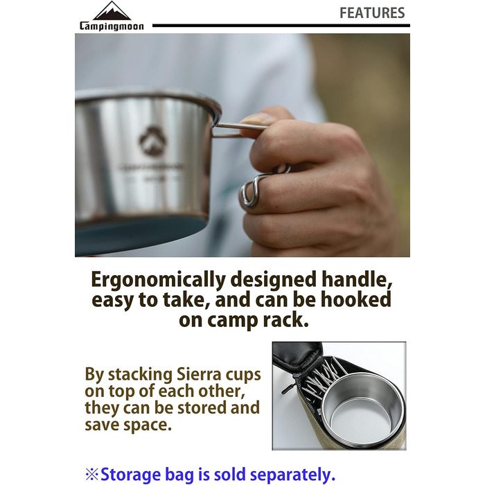 Кружка Campingmoon Sierra, нержавіюча сталь, глибока, 360 мл, S-360-2P, 2 шт. Класична