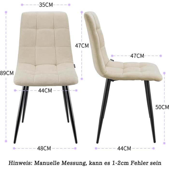 Обідні стільці, комплект із 6 шт. , м&39які стільці з високою спинкою та лляним дизайном, обідні стільці з металевою основою, для їдальні, вітальні, кухні, спальні та вітальні, бежевий