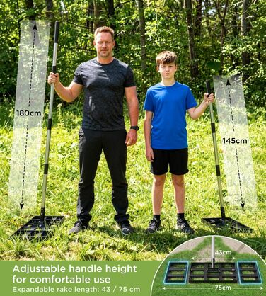 Вирівнювач для газону 75x25 см з регульованою ручкою, граблі-рівняльник з нержавіючою сталевою ручкою 180 см, міцний та енергозберігаючий вирівнювач для саду, подвір'я, гольф-поля, легке вирівнювання піску та ґрунту 75 x 25 см
