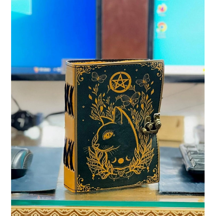 Щоденник гримуара, Шкіряний друк, Щоденник кальтійського кота, Бланк, Книга заклинань, Книга тіней, Подарунок для нього, Скетчбук, Щоденник, Записна книжка