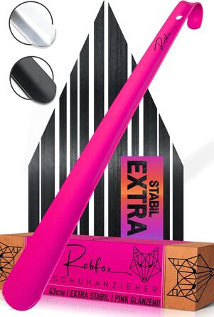 Металевий ріжок для взуття Robfox рожевий I 43 см ДОВГИЙ ТА НАДЗВИЧАЙНО СТІЙКИЙ I Довгий ріжок для взуття з нержавіючої сталі I На