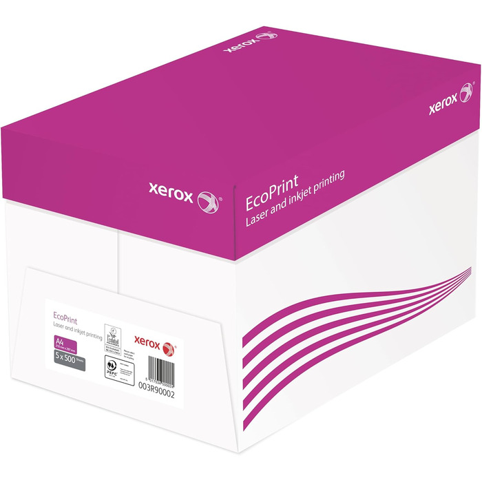 Копіювальний папір Xerox EcoPrint, 75 г/м, A4, білий, без деревної маси ECF - 1 коробка, 5 упаковок, 2500 аркушів
