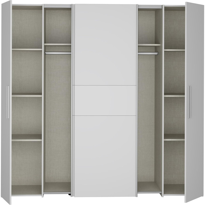 Шафа 200, сучасна шафа з розсувними/відкидними дверима, 4 двері, полиці, вішалки для одягу, дерев&39яний композит, білий, 200,1 см завширшки x 190,5 см заввишки x 61,2 см завглибшки, білий, без шухляд