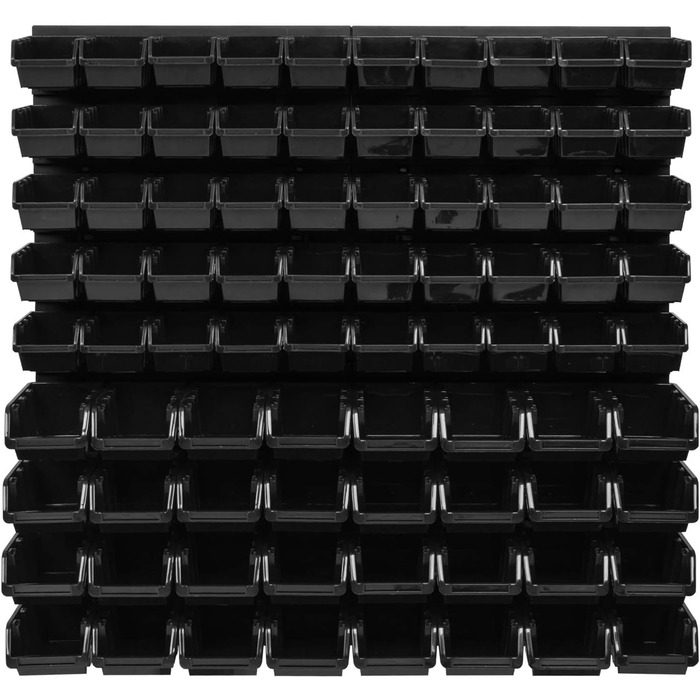 Штабелювані коробки для зберігання, настінна полиця 772 x 780 мм - система зберігання, контейнери для зберігання з відкритим фасадом, полиця для контейнерів - стінові панелі, 82 предмети, чорні коробки