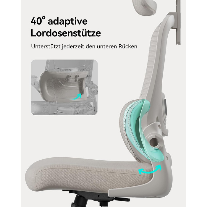 Ергономічне офісне крісло Hbada P1, стілець для роботи з регульованою поперековою опорою, стілець для домашнього офісу з 2D-підголівником, складними підлокітниками, обертове комп&39ютерне крісло, сірий колір