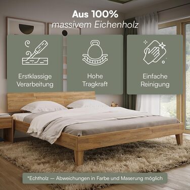 Ліжко Skølm Asgard з масиву дерева 180x200 см - високоякісне дубове ліжко з узголів&39ям - каркас ліжка з натуральним промасленим покриттям - каркас ліжка 180x200 см, підходить як двоспальне ліжко - футон 180x200, промаслений